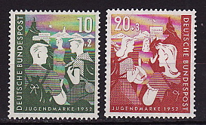 ФРГ, 1952, Дети, Туризм, Музыка, 2 марки